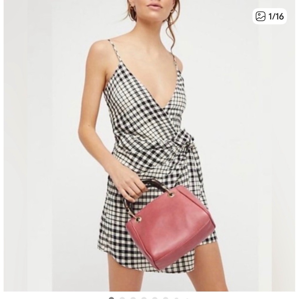 Free People Nodia Gingham Wrap Mini Dress‎ Checkered Side Tie Womens Small